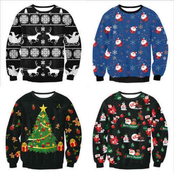 

ugly christmas santa claus printed loose sweater men women pullover autumn winter xmas clothing  l xl y1118, White;black