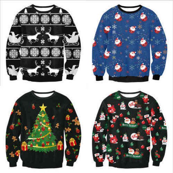 Natal feio Papai Noel impresso suéter solto unisex homens mulheres pulôver outono inverno tops xmas roupas m l xl y1118