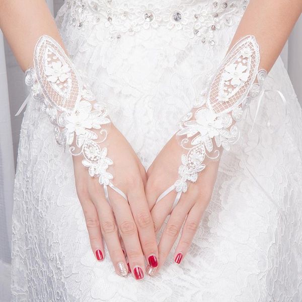 

bridal gloves elegant sequins lace wedding fingerless glove, White
