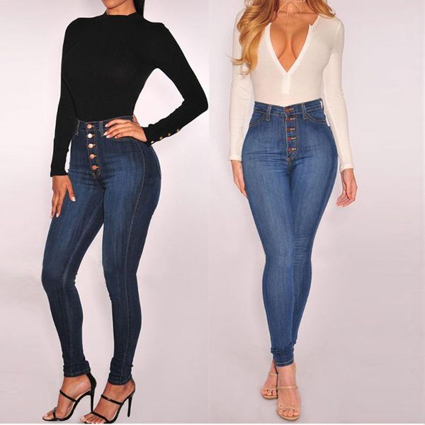 

women's jeans autumn fashion ladies high waist slim elastic female pants drop, Blue