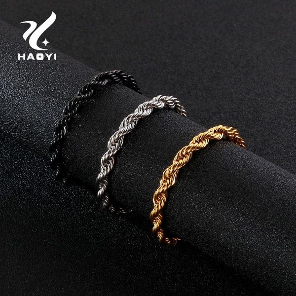 

haoyi classic simple wind 205mm gold black silver color men's chain bracelet link,