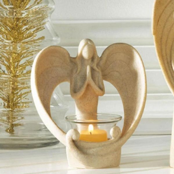 Titulares de vela resina titular anjos anjos candleolder tealight bereavement presente decoração