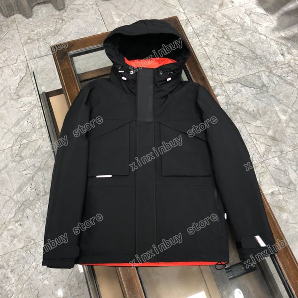 

21ss men designers jackets down parkas hooded red label letter jacquard clothes mens coats outerwear clothing navy black blue m-3xl