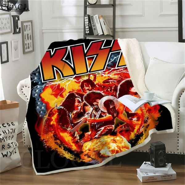 

blankets thicken blanket stars rock band kiss 3d throw for beds fluffy quilts teenager home decoration sofa beddings