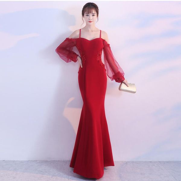 

party dresses long elegant mermaid sleeve evening 2021 tulle backless dress royal blue vestido de festa longo, White;black