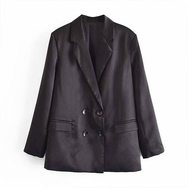 

women's suits & blazers za women's satin jacket, vintage jacket for women with long sleeve pockets double breasted nn2d, White;black