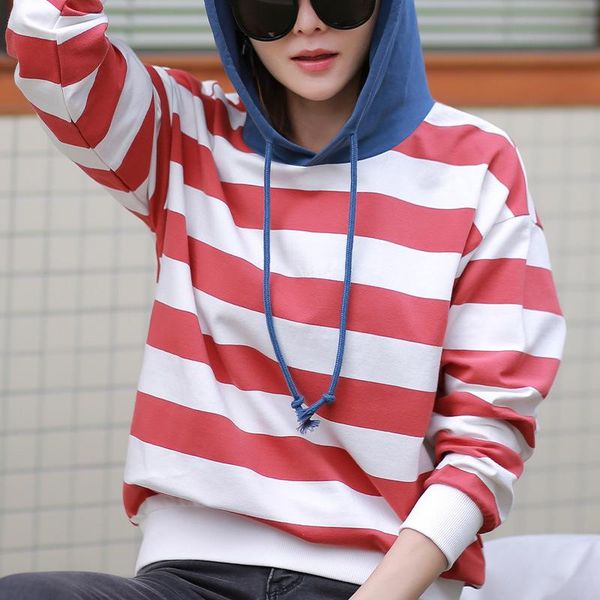 

women's hoodies & sweatshirts 2021 spring women hooded white red striped casual harajuku ovesize cotton korean, Black