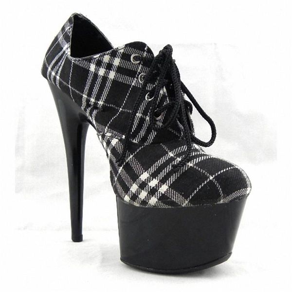 

dance shoes 15cm ultra high heels single fashion stage 6 inch classic black / white plaid cloth dress