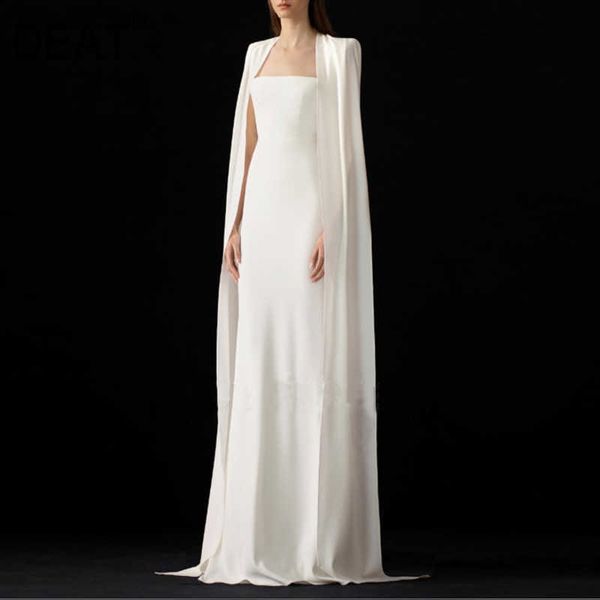 

[deat] spring summer fashion square collar high waist floor-length sleeveless white elegant dress women 13c795 210527, Black;gray