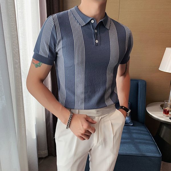 

men's t-shirts knitted polo summer 2021 stripe hit color short sleeve slim breathable para hombre tvms, White;black