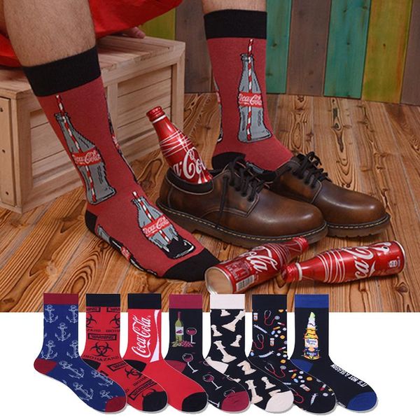 

men's socks autumn and winter creative men women novel street sports ins running coke high tube skateboard christmas cotton sock, Black