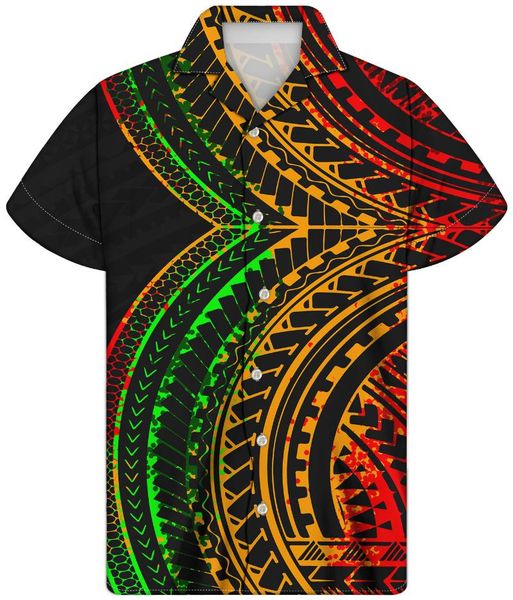 

men's casual shirts vintage polynesian tribal men shirt cuban guayabera turn-down collar punk designer clothing for camisas para hombre, White;black