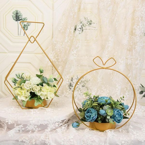 

decorative flowers & wreaths golden geometric vase pot nordic style portable flower storage basket rack holder packaging home room decoratio