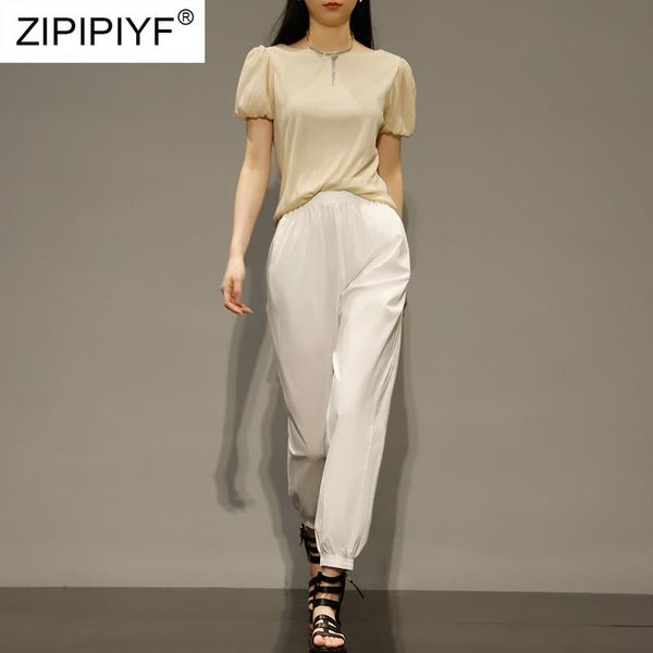 

women's two piece pants set summer casual short sleeve shirt and loose beach bottom suit outfits c224, White