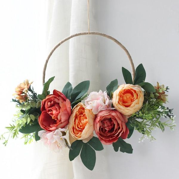 

decorative flowers & wreaths fall wreath front door artificial peony autumn harvest circle garland thanksgivin decoration ortable ornament