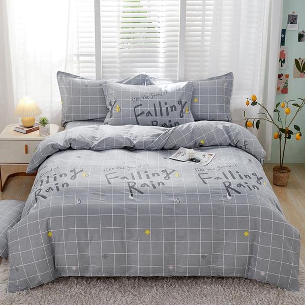 

bedding sets 100% cotton duvet cover + pillowcase gray grid quilt bed linens no sheet single king  hometextile