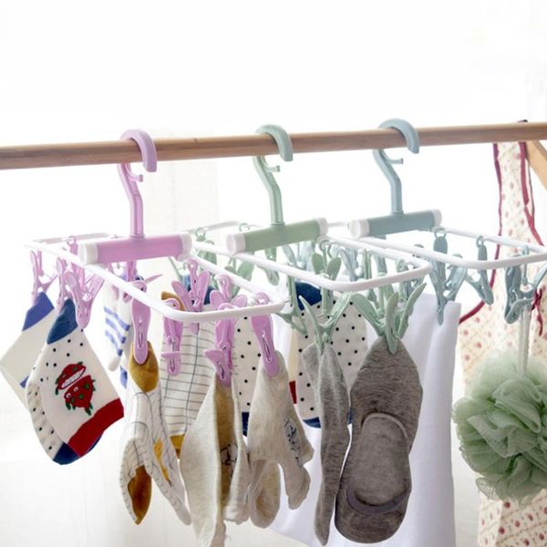 

hangers & racks 12 clip folding drying rack multi-functional underwear socks plastic clothes hanger dryer towels cloth