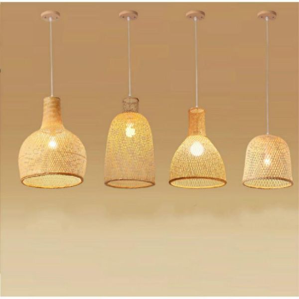 

pendant lamps hanging bell shaped bamboo weaving light bar modern fixture restaurant living room lamp