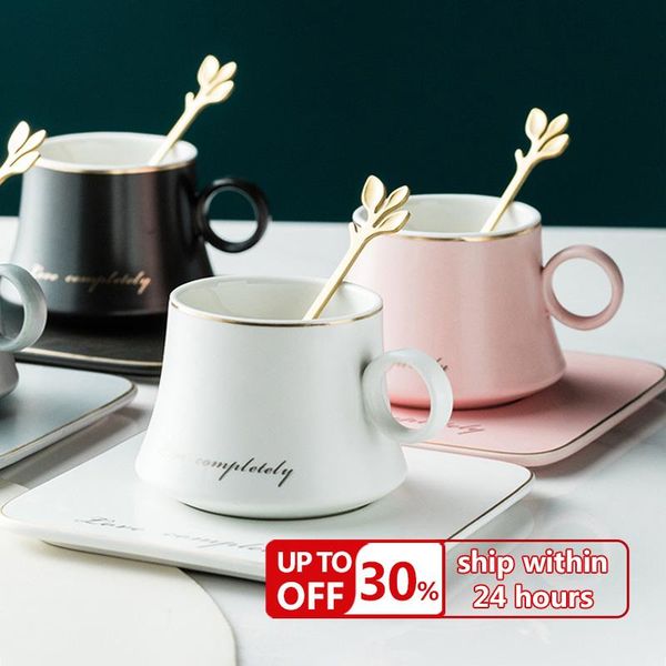 

cups & saucers nordic ins ceramic mug soy milk breakfast condensed coffee tea cup and saucer sets gold spoon mugs fashion restaurant snack