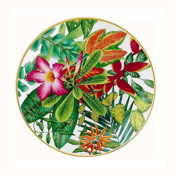 

dishes & plates western bone china round plate creative forest dessert series set leaves, flowers, restaurant and home use coffee bowl