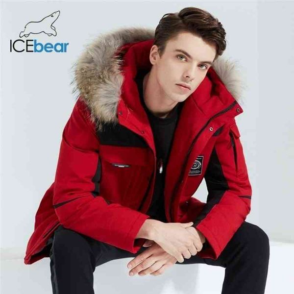 

icebear 2021 new winter men's warm down et coat with fur collar brand male clothing mwy20609d, Black