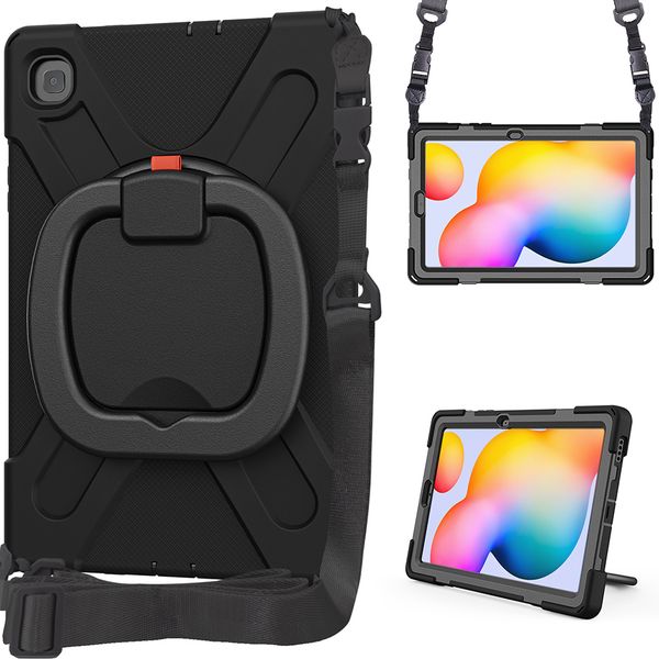 

shockproof case with 360 rotating kickstand for samsung galaxy tab s6 lite p610 p615 kid cover+shoulder strap