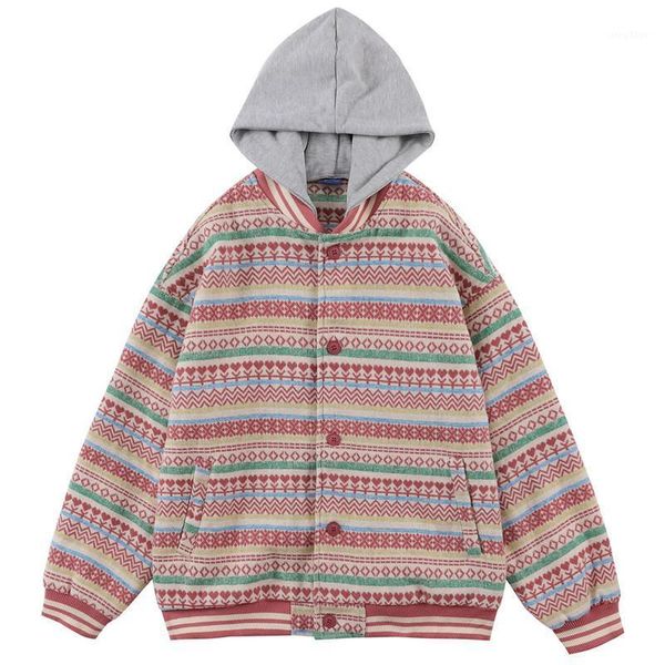 

men's jackets 2021 streetwear harajuku baseball jacket heart-shaped totem hooded hip hop couple oversized coat fashion men clothing, Black;brown
