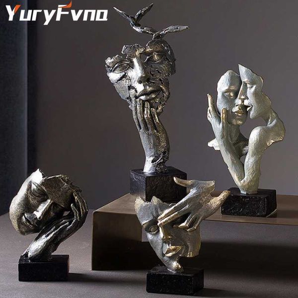 YuryFvna amantes escultura abstrato romântico casal estátuas moderno figuras criativas artesanais ornamentos home decor presentes 210607
