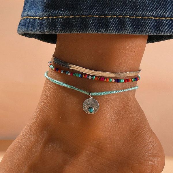 

anklets fashion bohemian beaded anklet set color hand-woven rice bead for women jewelry bijoux tobilleras pulsera para tobillo, Red;blue