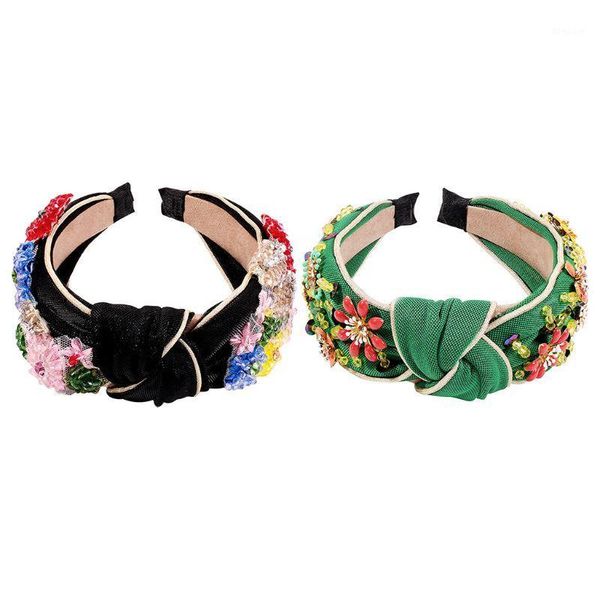 

wide headband colorful faux crystal flower beaded knot velvet hair hoop1