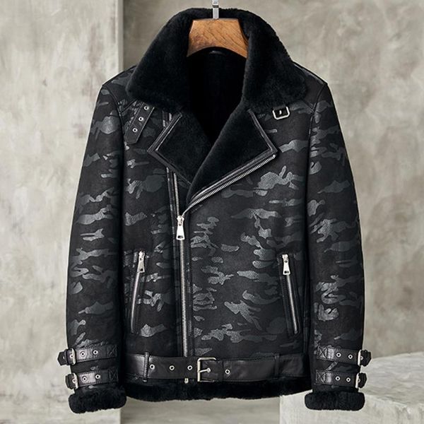 

men's leather & faux shearling jacket mens b3 bomber black camouflage winter coats fur