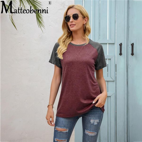 

summer women color matching short-sleeve round neck t-shirt fashion loose casual streetwear women's, White
