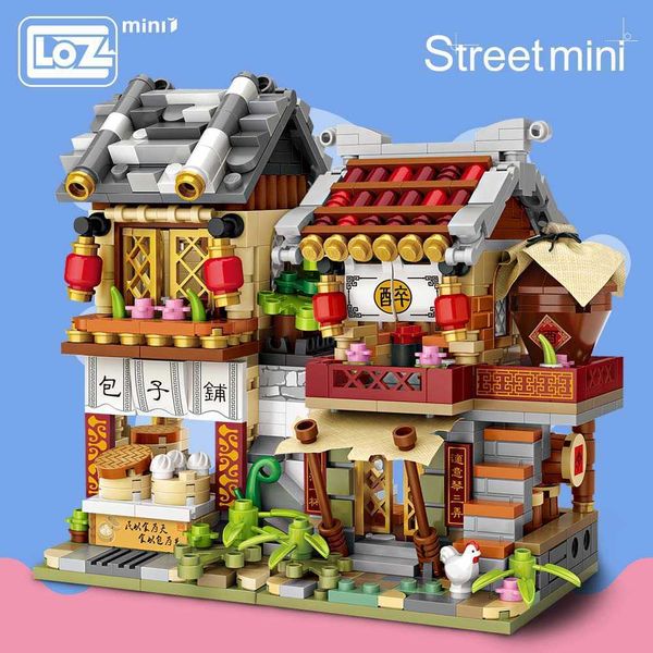 LOZ Mini Blok Mini Çin Sokak Çin Geleneği Özel Model DIY Montaj Oyuncaklar Çocuklar için Eğitim Anime Q0624