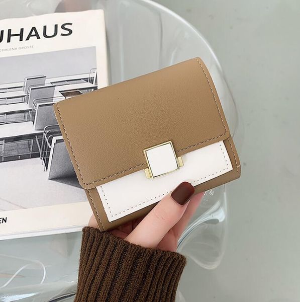 

fashion color matching short wallet classic brand female multi-card credit card coin purse luxury designer metal buckle women clutch bags, Red;black