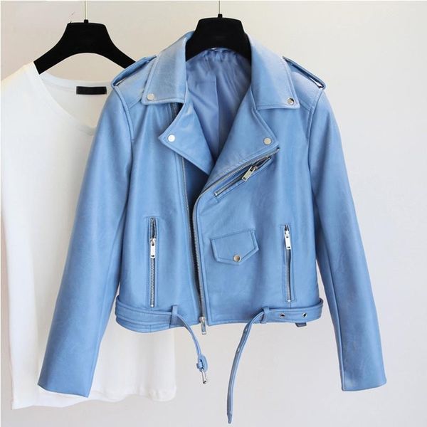 

women's leather & faux fashion pu jacket women bright color black motorcycle coats short biker jackets soft coat female