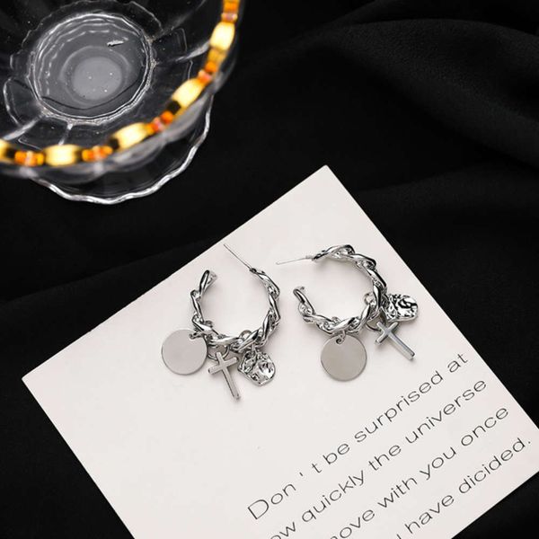 

s925 silver needle cross circle fashion personality design earrings female, Black