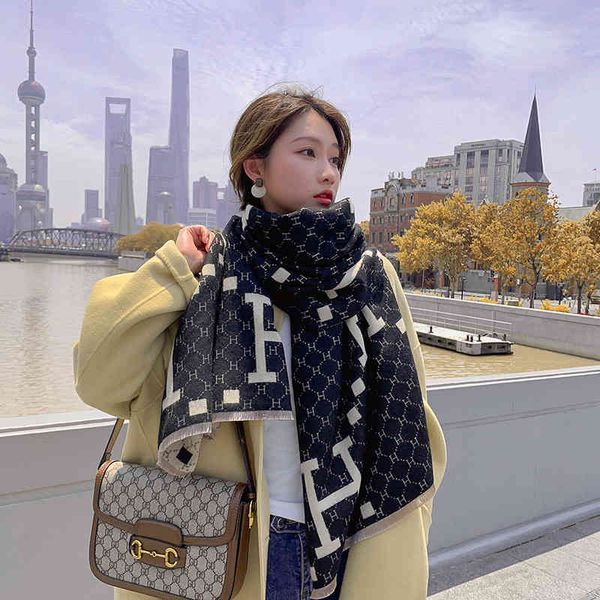 

70% off design women's korean version double-sided , versatile warm shawl in autumn winter, and thickened imitation cashmere scarf outs, Blue;gray