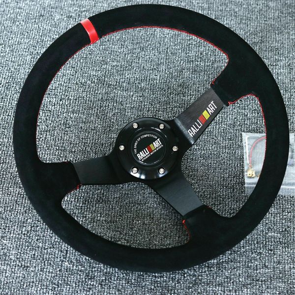 

14"universal ralliart racing red ring suede leather deep dish steering wheel
