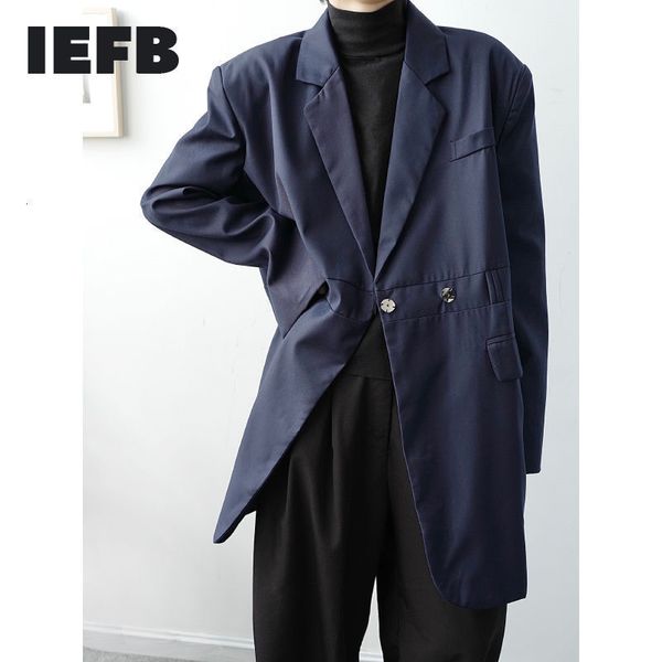 

iefb /men's wear notched collar patchwork mid-length suit style trech coat spring loose big size windbreaker 9y3952 210524, Tan;black