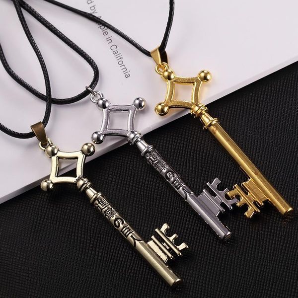 

chains attack on titan necklace key shingeki no kyojin pendant fashion vintage retro anime cosplay jewelry for women men, Silver