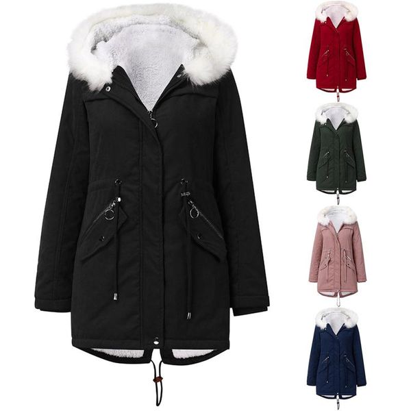 

women's jackets cotton-padded coat mid-length hooded winter warm velvet women 's windbreaker parka plus size coats, Black;brown