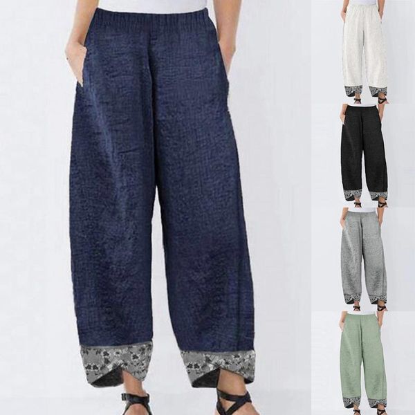 

women's pants & capris women printed stitching loose casual pocket, Black;white