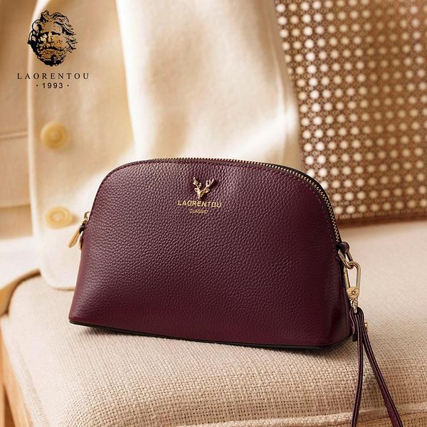 

evening bags laorentou women's fashion simple cowhide messenger bag leather shoulder shell middle-aged mother clutch birthday gift