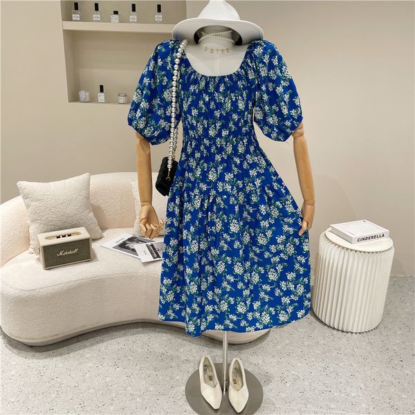 

spring summer 2021 niche fashion design feminine a blue shoulder floral platycodon grandiflorum dress, Black;gray