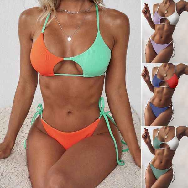

women's swimwear women bikini striped push up brazilian high cut halter set two piece swimsuit patchwork beachwear, White;black