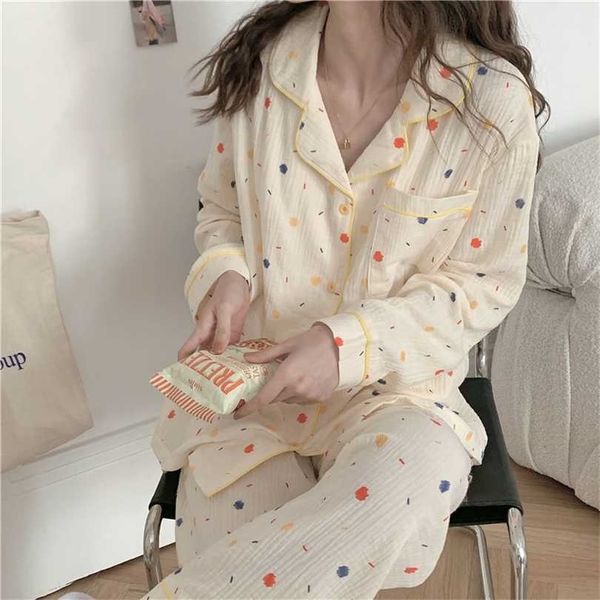 

qweek cotton pijama polka dot women's pajamas korean sleepwear long sleeve autumn female sets pyjamas negligee cardigan suit pjs 211126, Black;red