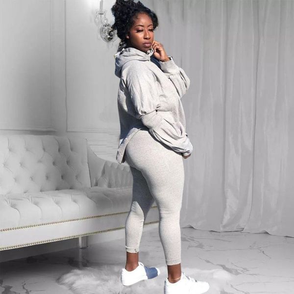 

women's tracksuits autumn winter women two piece set 2021 lantern sleeve hooded neck long pants tracksuit clubwear outfits 2 sets, Gray