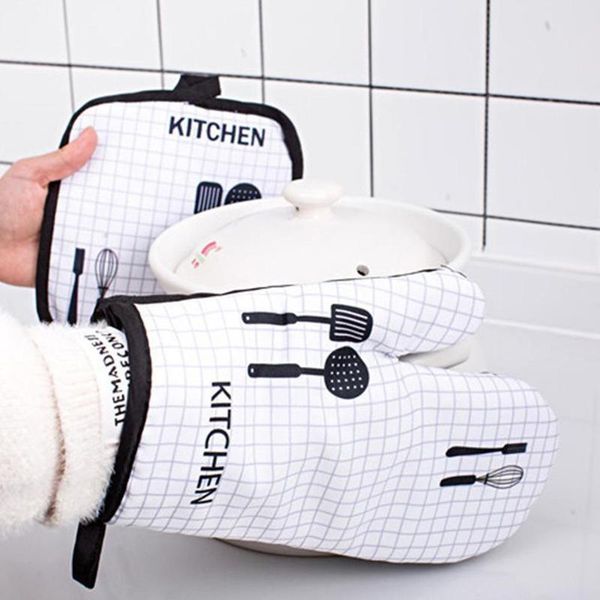 

tools & accessories 2pc/pair microwave baking bbq glove cotton cute oven mitts heat resistant linen potholders non-slip kitchen cooking mitt