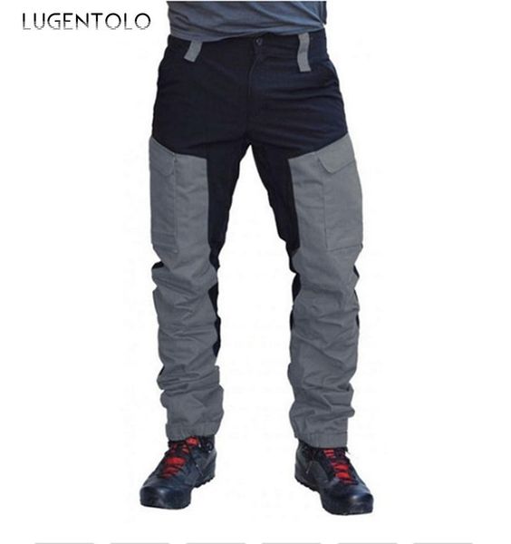 

lugentolo men pants casual multiple pockets splicing safari style zipper loose men's fashion simple all-match, Black