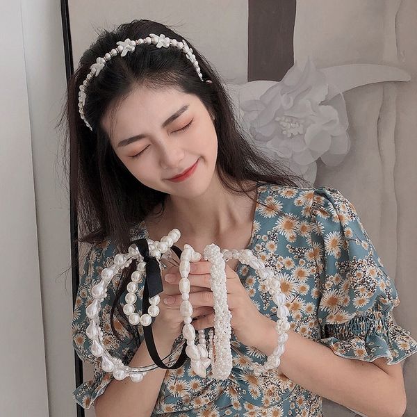 

2wcv bowknot pearl b korean version sweet versatile ins net red fashion headdress bandbutterfly hair hairpin headbands simple, Silver